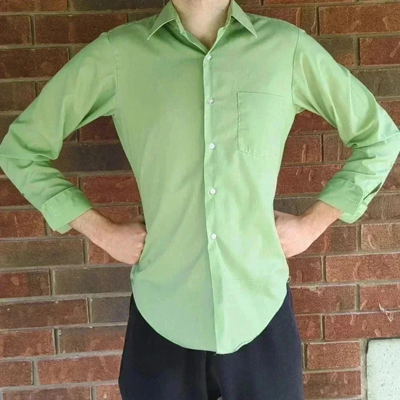 Lime Green 1960's Men's  Shirt - Picture 1 of 8